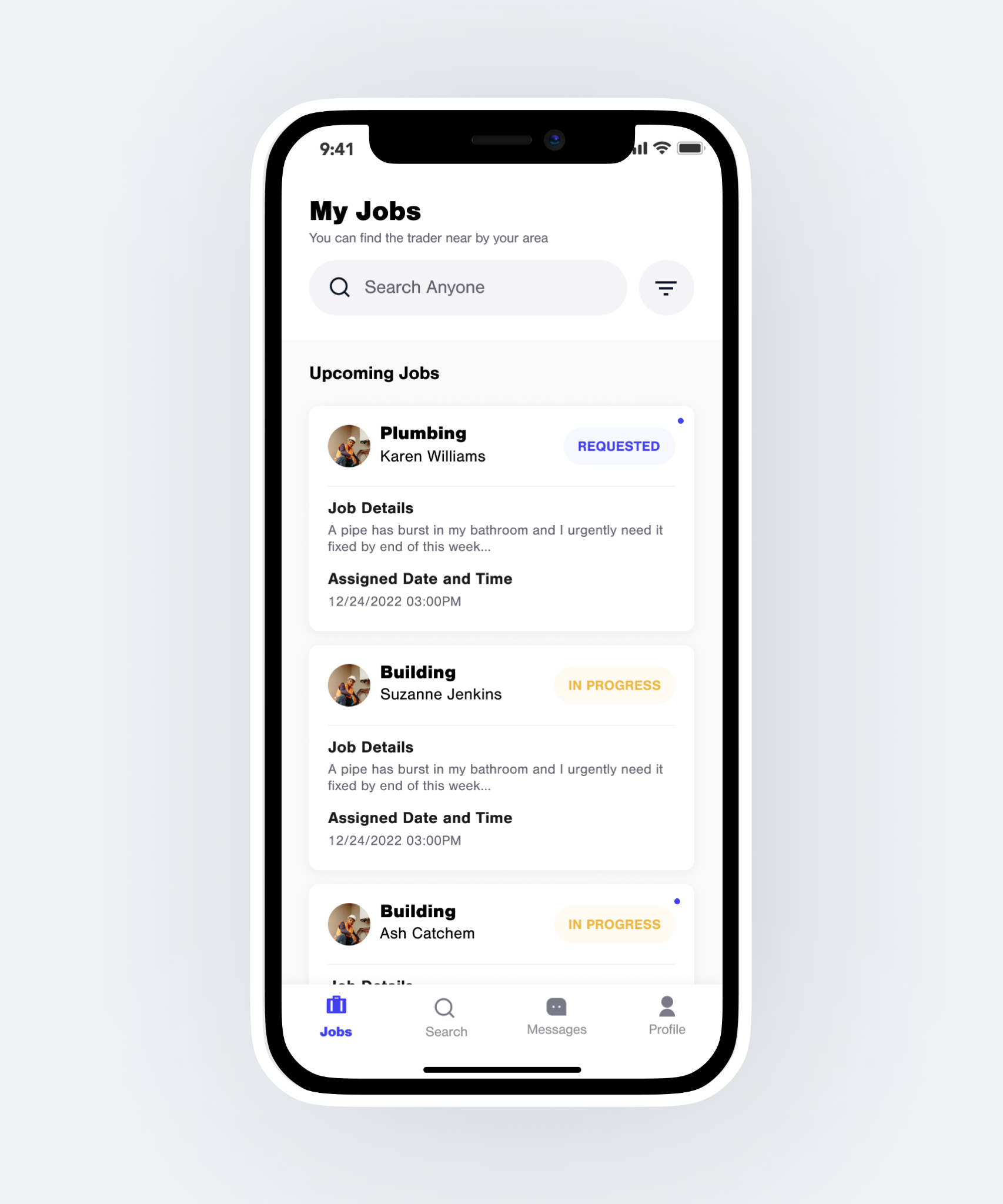 Tradie Trek mobile screens