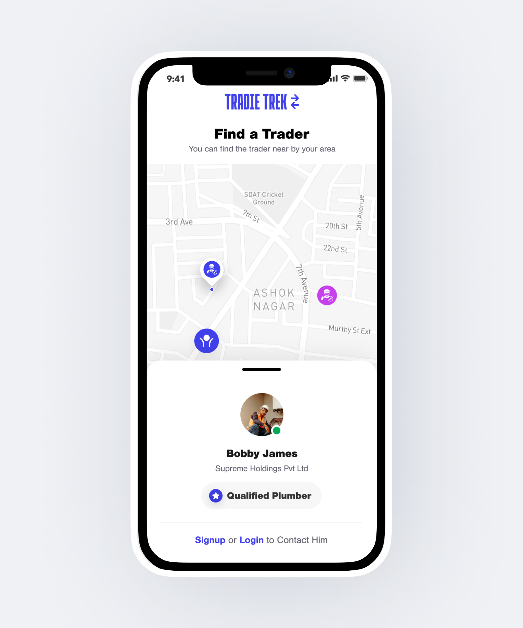 Tradie Trek mobile screens