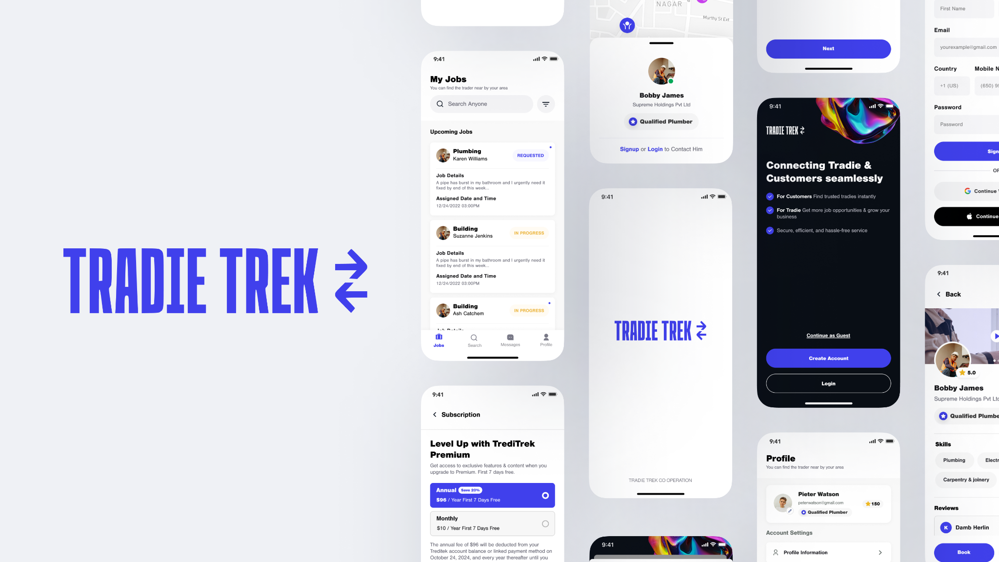 Tradie Trek design system and feature showcase
